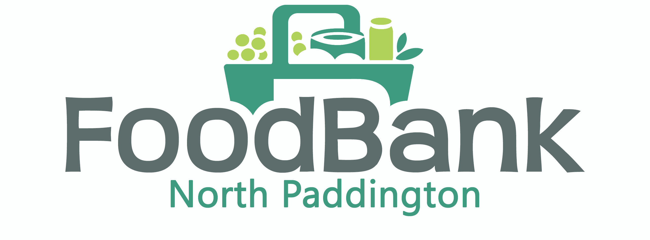 Green letters "Food Bank North Paddington" on a white background.