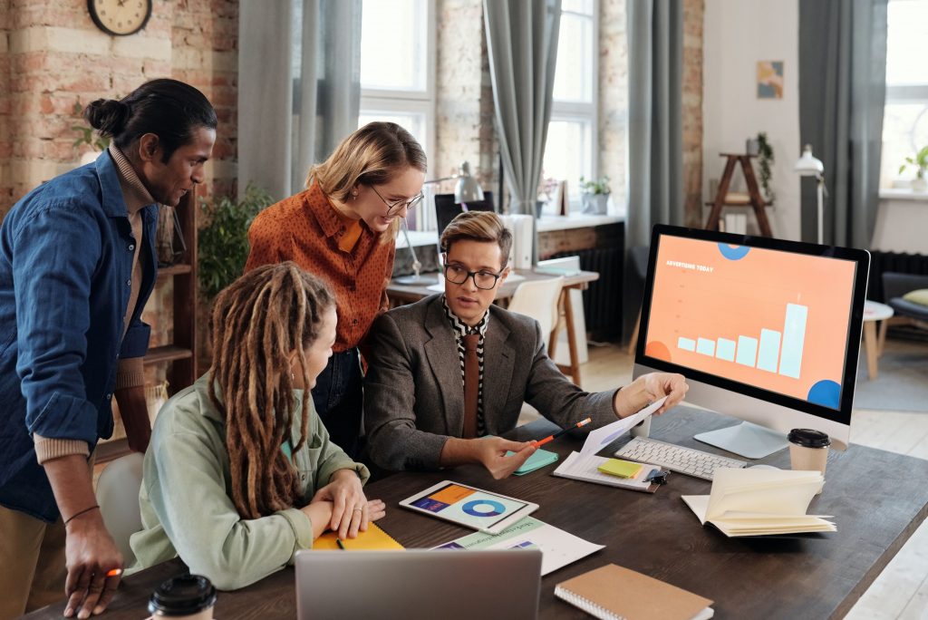 work team discussing a plan