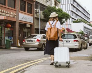 Girl walking with suitcase